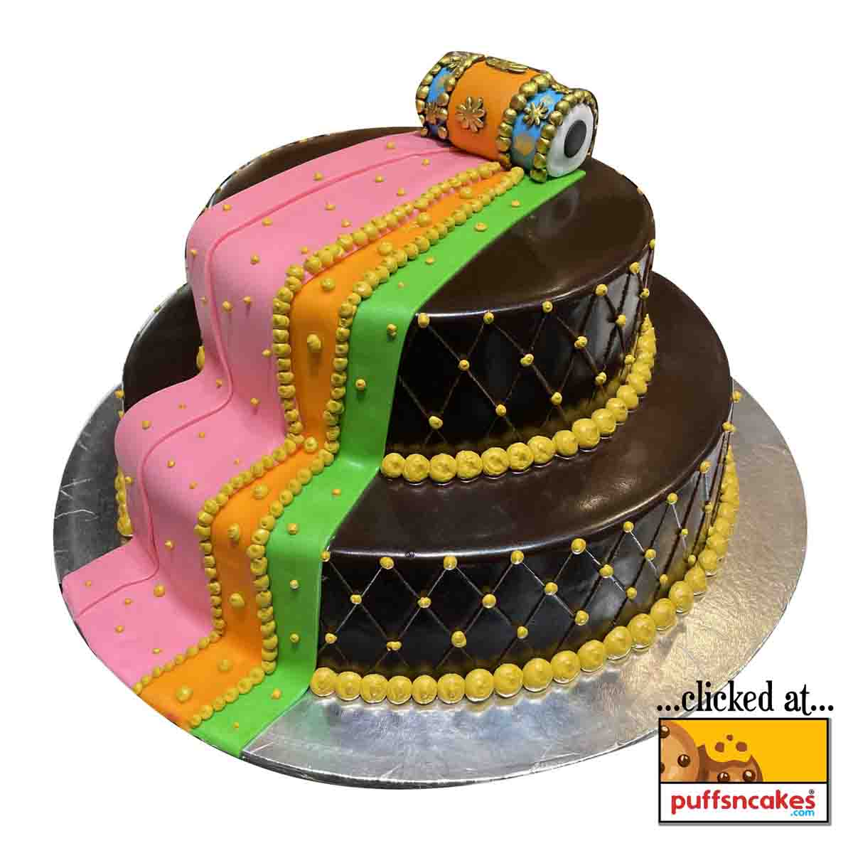 (1165) Dholak Colourful Mehendi Haldi Wedding Theme Cake